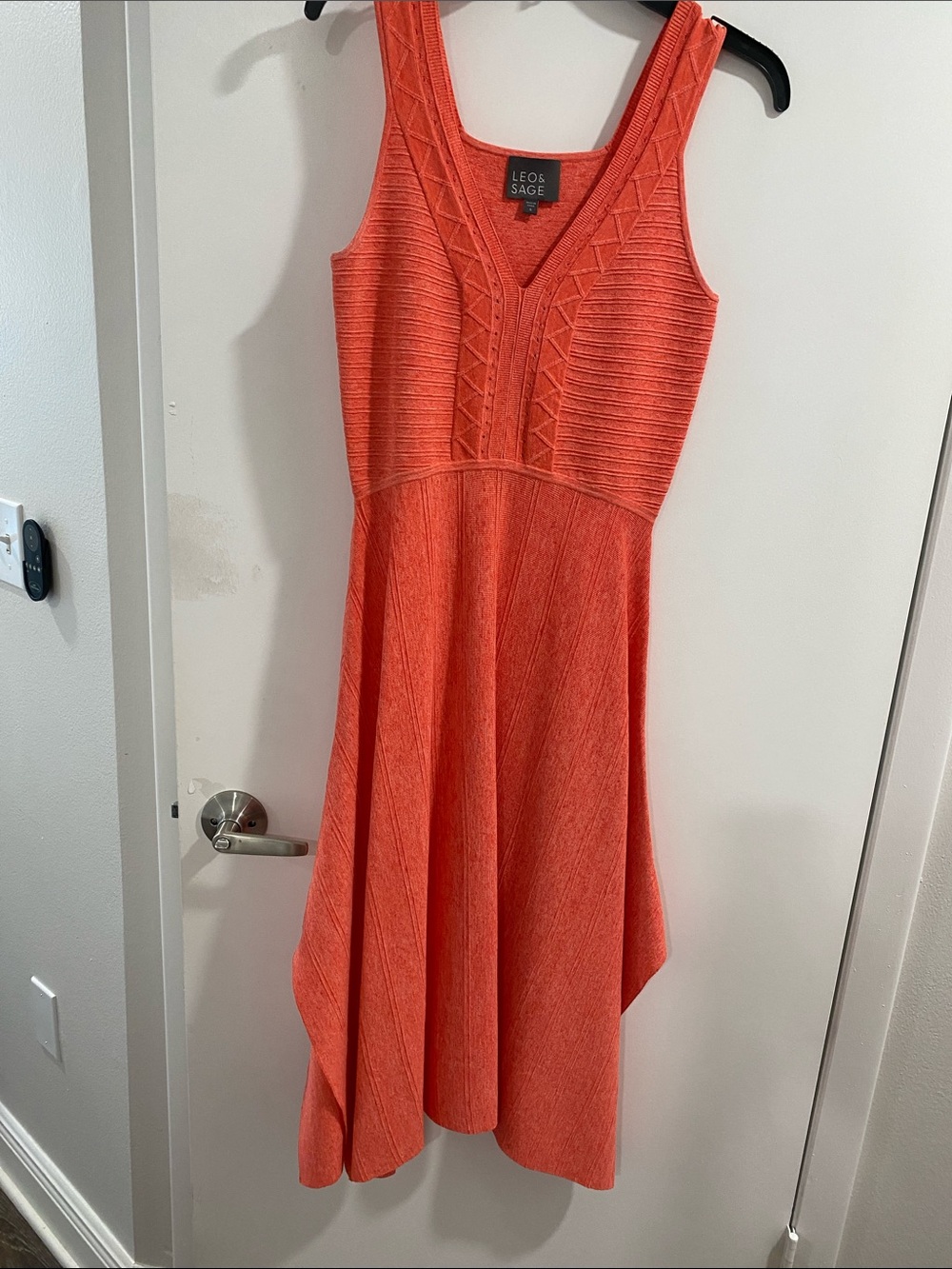 Coral V-Neck High-Low Knit Dress